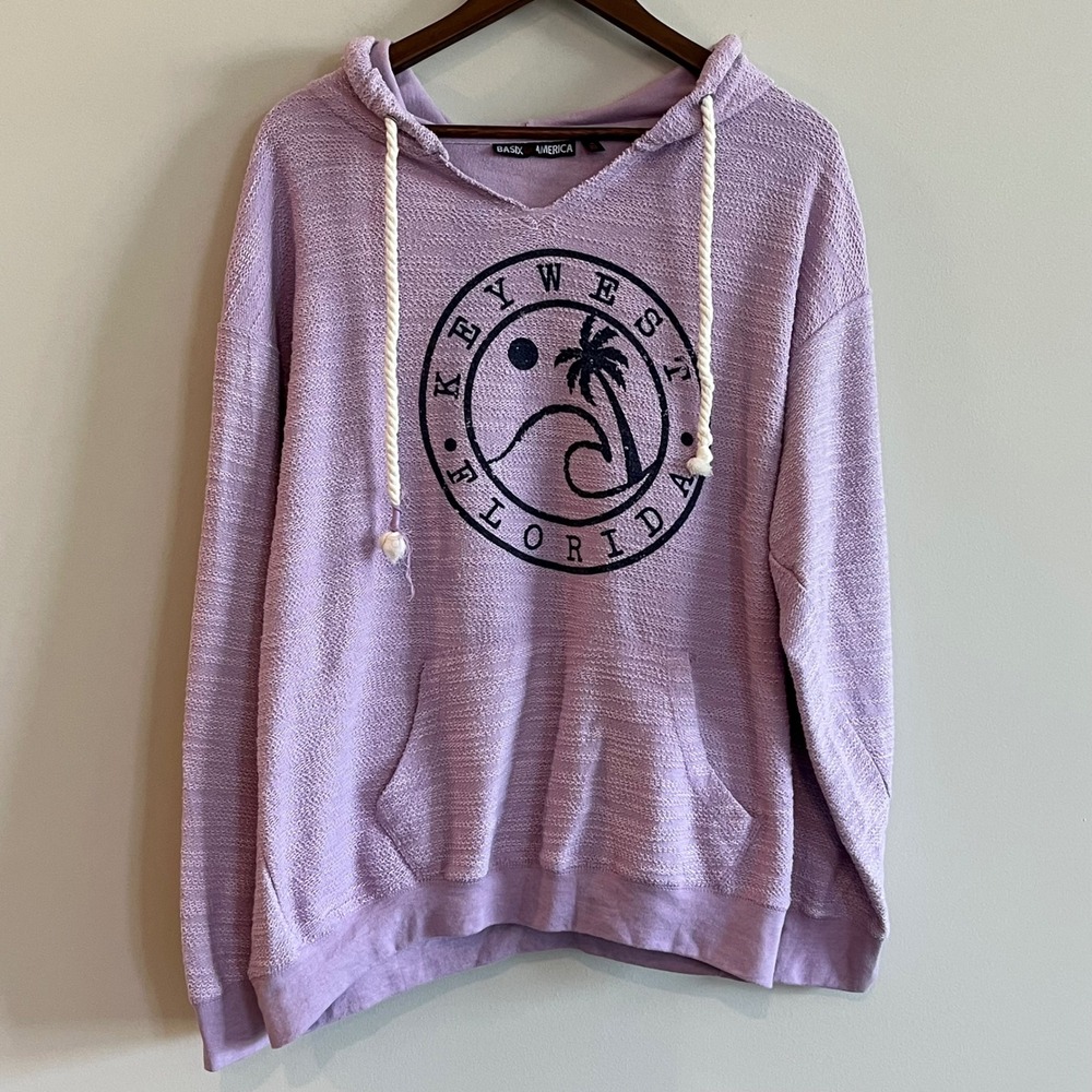 Basix of America Key West Florida Graphic Hoodie Lavender Purple XL Pullover
